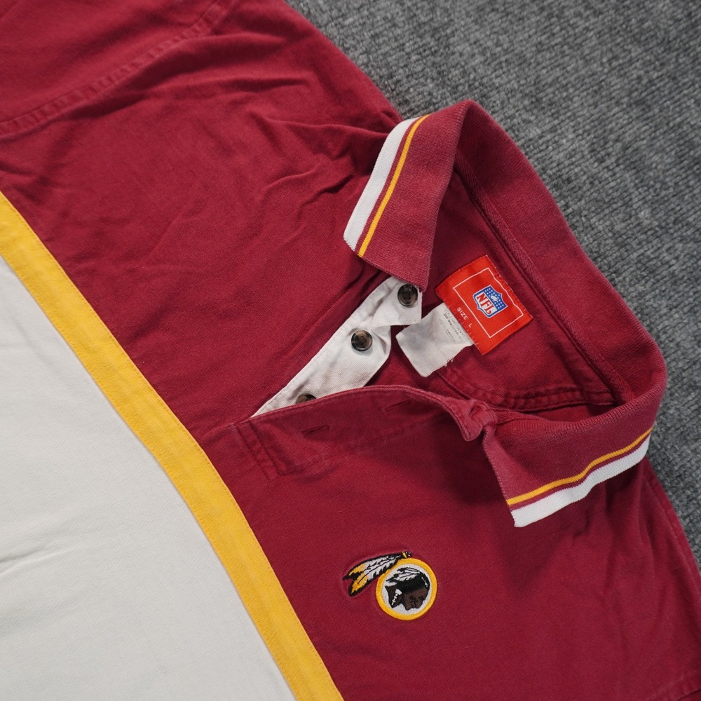 NFL Washington Redskins Polo Shirt Mens Large Burgundy Long Sleeve Colorblock